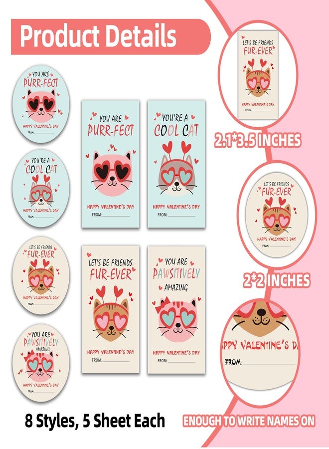 Cazhes Valentine's Day Gifts Tags Stickers, 40pcs Gift Wrap Self Adhesive Stickers, Kitty Cat Theme Happy Valentine's Day Gift Wrapping Decorations - A01 - Image 2